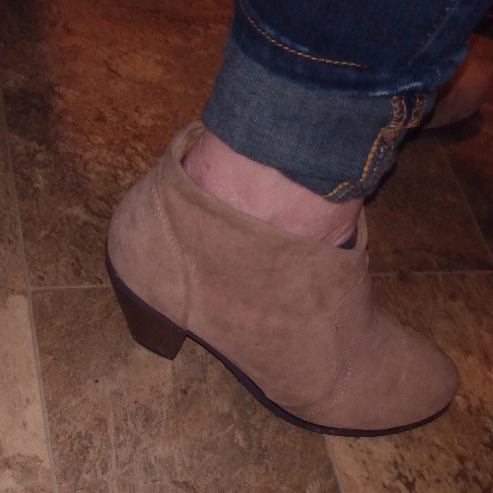 Tan high heel booties